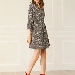 Allegra K Women's Summer Casual Dresses V Neck 3/4 Lantern Sleeves Floral Dress 12 Allegra K Women's Summer Casual Dresses V Neck 3/4 Lantern Sleeves Floral Dress