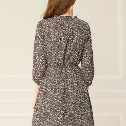 Allegra K Women's Summer Casual Dresses V Neck 3/4 Lantern Sleeves Floral Dress 13 Allegra K Women's Summer Casual Dresses V Neck 3/4 Lantern Sleeves Floral Dress