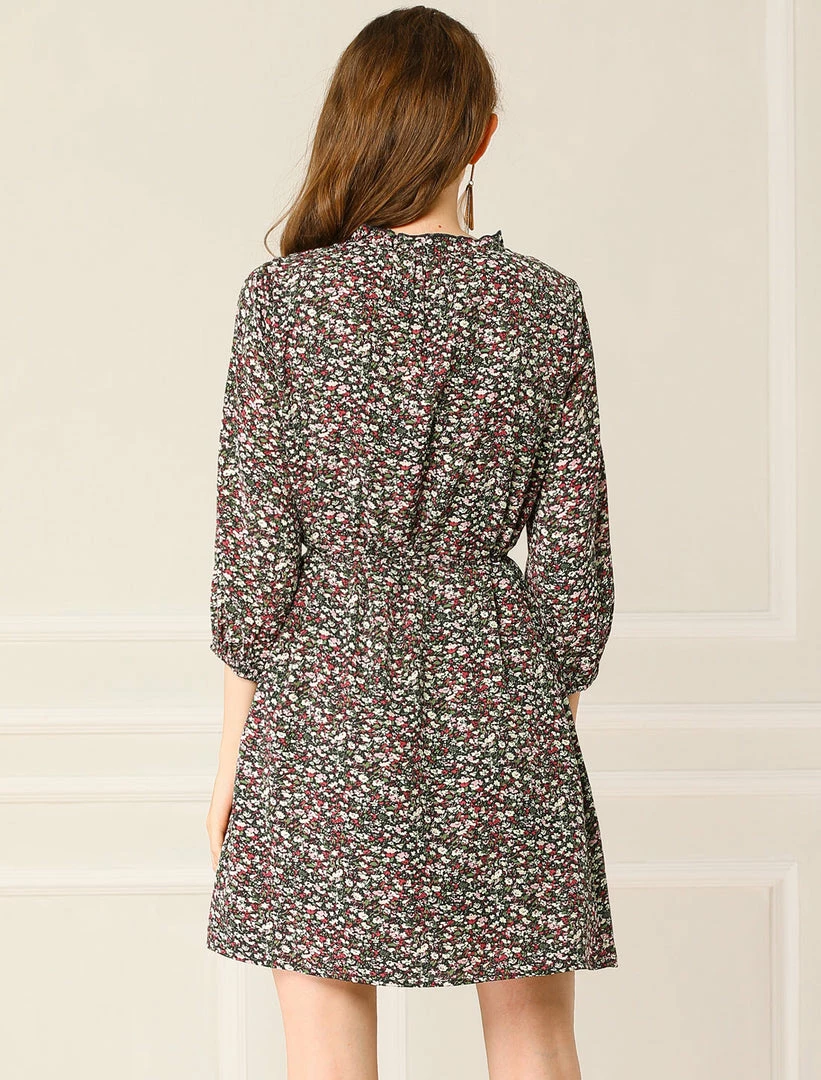 Allegra K Women's Summer Casual Dresses V Neck 3/4 Lantern Sleeves Floral Dress 7 Allegra K Women's Summer Casual Dresses V Neck 3/4 Lantern Sleeves Floral Dress