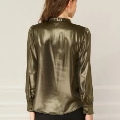 Allegra K Women's Sparkly Metallic Work Office Shirt Long Sleeve Tie Neck Glitter Shiny Blouse Top 24 Allegra K Women's Sparkly Metallic Work Office Shirt Long Sleeve Tie Neck Glitter Shiny Blouse Top