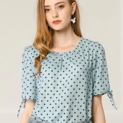 Allegra K Women's Polka Dots Puff Sleeve Scoop Neck Tops Blouses 21 Allegra K Women's Polka Dots Puff Sleeve Scoop Neck Tops Blouses
