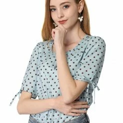 Allegra K Women's Polka Dots Puff Sleeve Scoop Neck Tops Blouses 22 Allegra K Women's Polka Dots Puff Sleeve Scoop Neck Tops Blouses