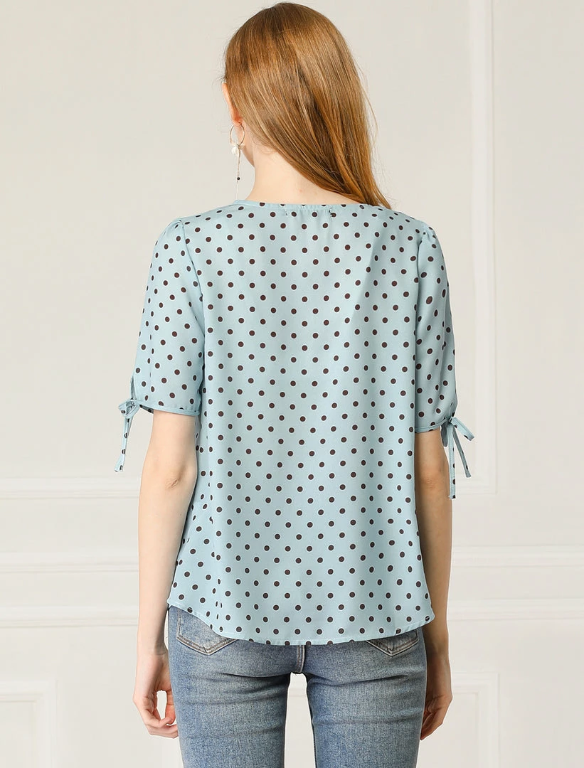 Allegra K Women's Polka Dots Puff Sleeve Scoop Neck Tops Blouses 13 Allegra K Women's Polka Dots Puff Sleeve Scoop Neck Tops Blouses