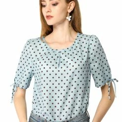 Allegra K Women's Polka Dots Puff Sleeve Scoop Neck Tops Blouses 20 Allegra K Women's Polka Dots Puff Sleeve Scoop Neck Tops Blouses