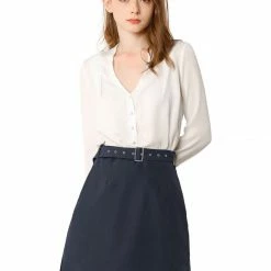 Allegra K Women's Work Office High Waist Pockets Belted A-Line Mini Skirt 21 Allegra K Women's Work Office High Waist Pockets Belted A-Line Mini Skirt