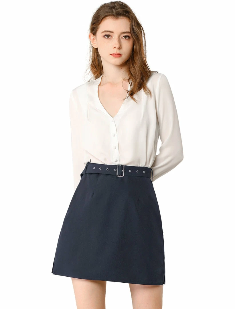 Allegra K Women's Work Office High Waist Pockets Belted A-Line Mini Skirt 10 Allegra K Women's Work Office High Waist Pockets Belted A-Line Mini Skirt