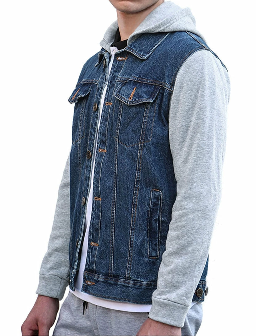 Allegra K Men's Hoodies Sweatshirt Jean Patchwork Sleeves Button Down Denim Jacket 11 Allegra K Men's Hoodies Sweatshirt Jean Patchwork Sleeves Button Down Denim Jacket