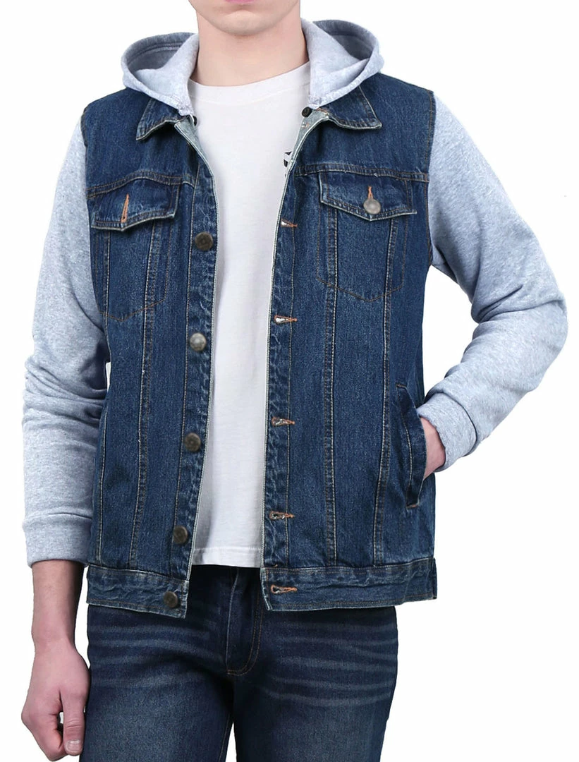 Allegra K Men's Hoodies Sweatshirt Jean Patchwork Sleeves Button Down Denim Jacket 10 Allegra K Men's Hoodies Sweatshirt Jean Patchwork Sleeves Button Down Denim Jacket