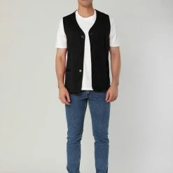 Allegra K Men's V Neck Sleeveless Two Pockets Button Down Solid Color Vest 52 Allegra K Men's V Neck Sleeveless Two Pockets Button Down Solid Color Vest