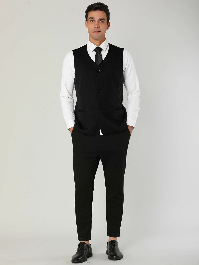 Allegra K Men's V Neck Sleeveless Two Pockets Button Down Solid Color Vest 27 Allegra K Men's V Neck Sleeveless Two Pockets Button Down Solid Color Vest