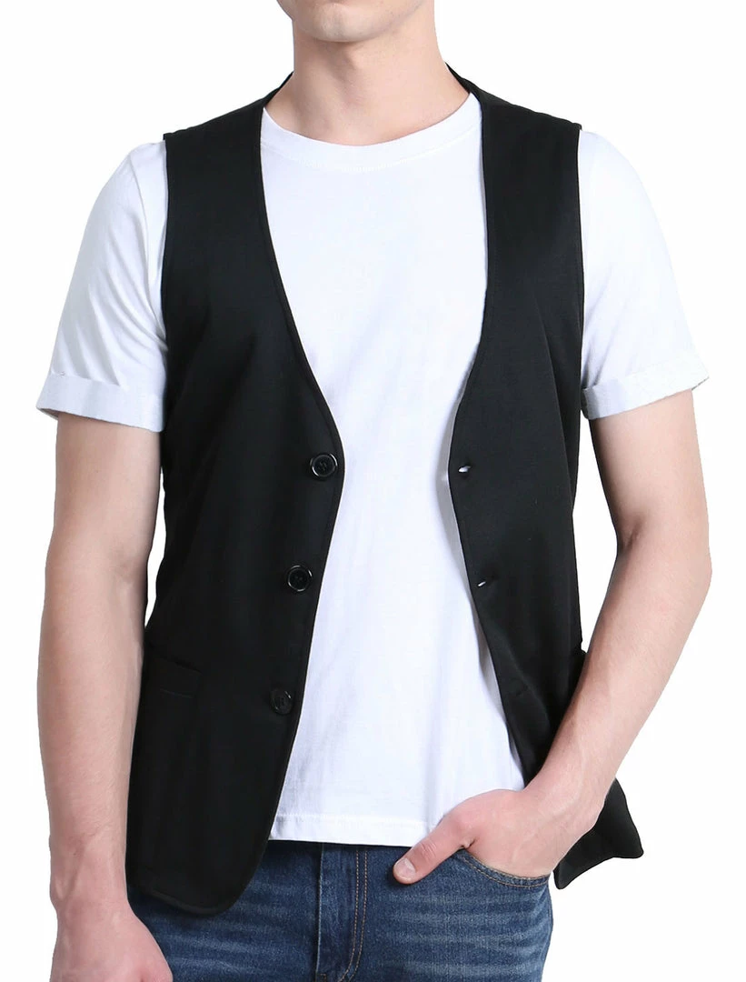 Allegra K Men's V Neck Sleeveless Two Pockets Button Down Solid Color Vest 24 Allegra K Men's V Neck Sleeveless Two Pockets Button Down Solid Color Vest