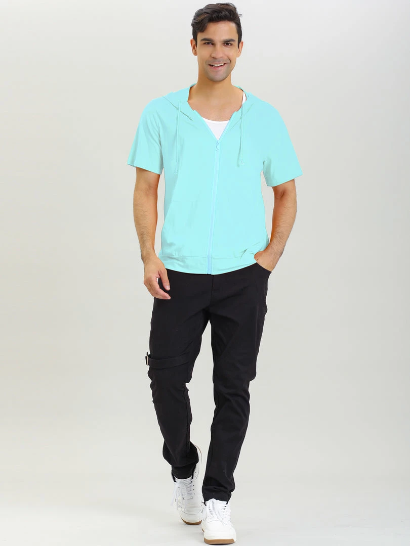 Allegra K Men's Hoodies Solid Color Zip Up Short Sleeve Jackets With Hood 23 Allegra K Men's Hoodies Solid Color Zip Up Short Sleeve Jackets With Hood