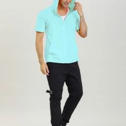 Allegra K Men's Hoodies Solid Color Zip Up Short Sleeve Jackets With Hood 49 Allegra K Men's Hoodies Solid Color Zip Up Short Sleeve Jackets With Hood