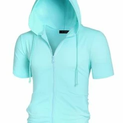 Allegra K Men's Hoodies Solid Color Zip Up Short Sleeve Jackets With Hood 47 Allegra K Men's Hoodies Solid Color Zip Up Short Sleeve Jackets With Hood