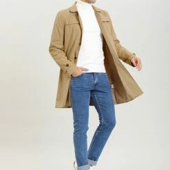 Allegra K Men's Lightweight Trench Coat Single Breasted Slim Fit Jacket Overcoat