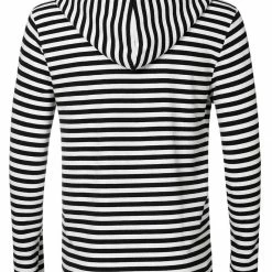 Allegra K Men's Casual Knitted Long Sleeves Striped Lightweight Shirt Sweatshirt Hoodies