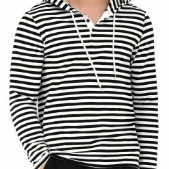 Allegra K Men's Casual Knitted Long Sleeves Striped Lightweight Shirt Sweatshirt Hoodies
