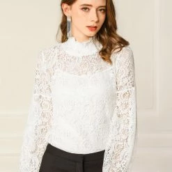 Allegra K Women's Lace Tops Vintage Semi Sheer Long Sleeve Turtleneck Blouses Shirts 65 Allegra K Women's Lace Tops Vintage Semi Sheer Long Sleeve Turtleneck Blouses Shirts