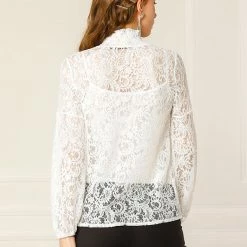 Allegra K Women's Lace Tops Vintage Semi Sheer Long Sleeve Turtleneck Blouses Shirts 68 Allegra K Women's Lace Tops Vintage Semi Sheer Long Sleeve Turtleneck Blouses Shirts