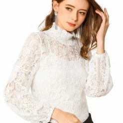 Allegra K Women's Lace Tops Vintage Semi Sheer Long Sleeve Turtleneck Blouses Shirts 64 Allegra K Women's Lace Tops Vintage Semi Sheer Long Sleeve Turtleneck Blouses Shirts