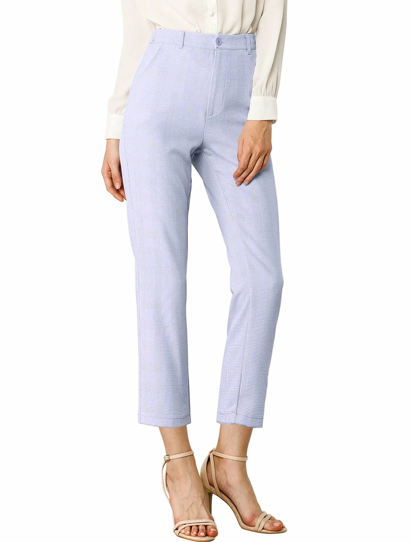Allegra K Women's High Waisted Work Elastic Back Ankle Plaid Pants 21 Allegra K Women's High Waisted Work Elastic Back Ankle Plaid Pants