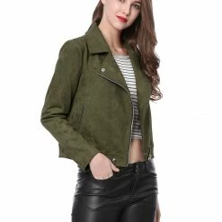 Allegra K Faux Suede Short Jacket With Revere Collar Clothing