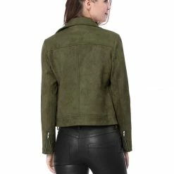 Allegra K Faux Suede Short Jacket With Revere Collar Clothing
