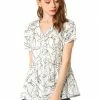 Allegra K Women's V Neck Blouse Casual Loose Short Sleeve Printed Top