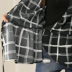 Allegra K Women's Plaid Drawstring Waist Short Sleeve V-neck Wrap Peplum Top