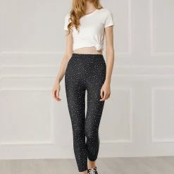 Allegra K Women's Contrast Color Side Stripe Stars Dots Print Elastic Waist Slim Fit Leggings