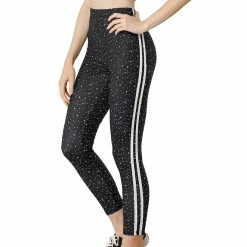Allegra K Women's Contrast Color Side Stripe Stars Dots Print Elastic Waist Slim Fit Leggings
