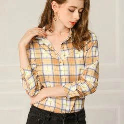 Allegra K Women's Plaid Shirt Casual Office Long Sleeves Button Up Shirts 23 Allegra K Women's Plaid Shirt Casual Office Long Sleeves Button Up Shirts