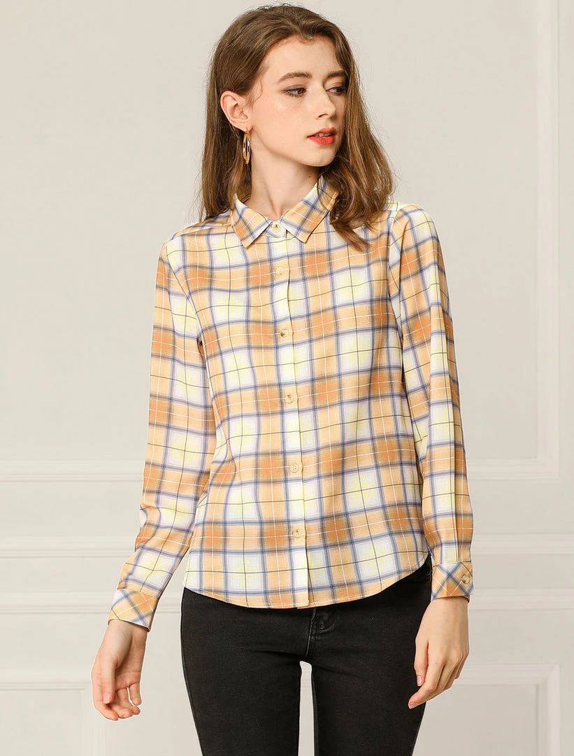 Allegra K Women's Plaid Shirt Casual Office Long Sleeves Button Up Shirts 12 Allegra K Women's Plaid Shirt Casual Office Long Sleeves Button Up Shirts