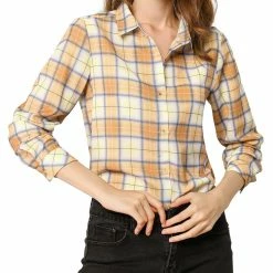 Allegra K Women's Plaid Shirt Casual Office Long Sleeves Button Up Shirts 22 Allegra K Women's Plaid Shirt Casual Office Long Sleeves Button Up Shirts