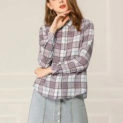 Allegra K Women's Plaid Shirt Casual Office Long Sleeves Button Up Shirts 17 Allegra K Women's Plaid Shirt Casual Office Long Sleeves Button Up Shirts