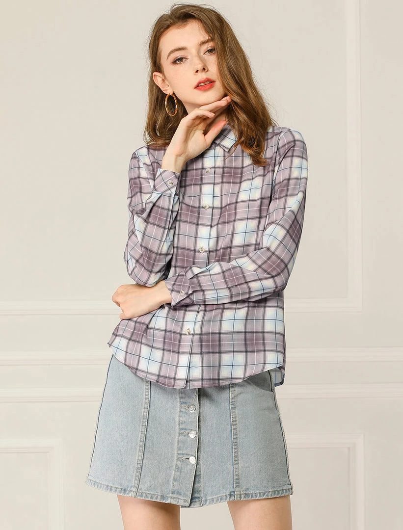 Allegra K Women's Plaid Shirt Casual Office Long Sleeves Button Up Shirts 5 Allegra K Women's Plaid Shirt Casual Office Long Sleeves Button Up Shirts