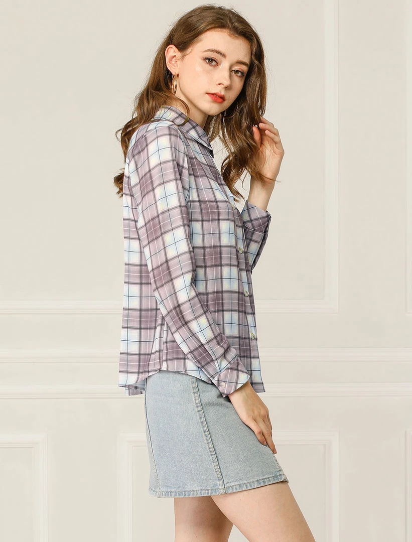 Allegra K Women's Plaid Shirt Casual Office Long Sleeves Button Up Shirts 7 Allegra K Women's Plaid Shirt Casual Office Long Sleeves Button Up Shirts