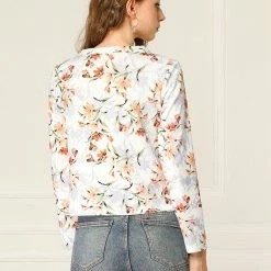 Allegra K Women's Spring Floral Printed Cardigan Long Sleeves Elegant Button Down Shirt Top