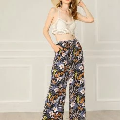 Allegra K Women's Palazzo Boho Floral Drawstring Waist Casual Tropical Wide Leg Pants With Pockets 12 Allegra K Women's Palazzo Boho Floral Drawstring Waist Casual Tropical Wide Leg Pants With Pockets