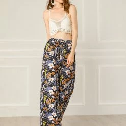 Allegra K Women's Palazzo Boho Floral Drawstring Waist Casual Tropical Wide Leg Pants With Pockets 13 Allegra K Women's Palazzo Boho Floral Drawstring Waist Casual Tropical Wide Leg Pants With Pockets