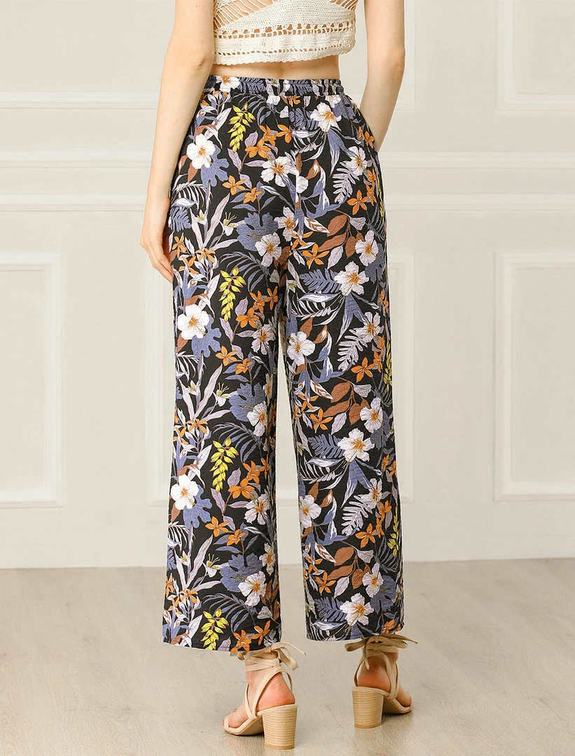 Allegra K Women's Palazzo Boho Floral Drawstring Waist Casual Tropical Wide Leg Pants With Pockets 8 Allegra K Women's Palazzo Boho Floral Drawstring Waist Casual Tropical Wide Leg Pants With Pockets