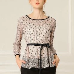 Allegra K Self-Tie Waist Bi-Color Contrast Lace Peplum Top 89 Allegra K Self-Tie Waist Bi-Color Contrast Lace Peplum Top