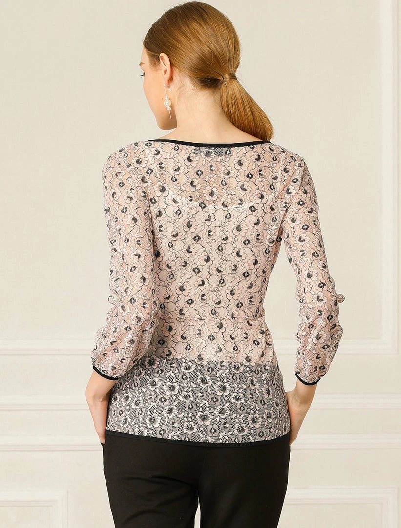 Allegra K Self-Tie Waist Bi-Color Contrast Lace Peplum Top 19 Allegra K Self-Tie Waist Bi-Color Contrast Lace Peplum Top