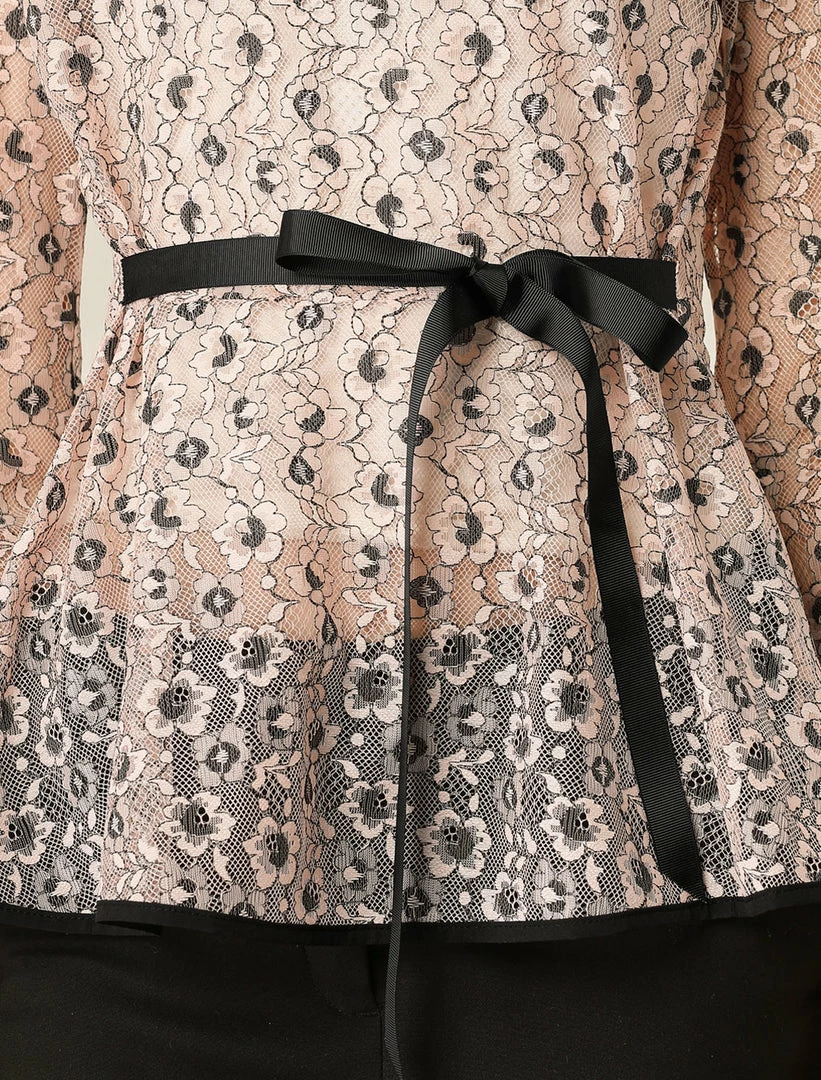 Allegra K Self-Tie Waist Bi-Color Contrast Lace Peplum Top 20 Allegra K Self-Tie Waist Bi-Color Contrast Lace Peplum Top