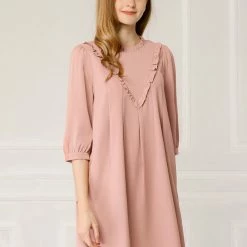 Allegra K Women's Ruffle Casual Round Neck Loose Shift Tunic Dresses T Shirt Dress