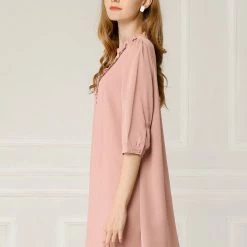 Allegra K Women's Ruffle Casual Round Neck Loose Shift Tunic Dresses T Shirt Dress