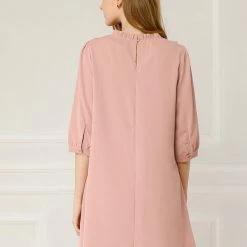 Allegra K Women's Ruffle Casual Round Neck Loose Shift Tunic Dresses T Shirt Dress