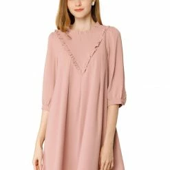 Allegra K Women's Ruffle Casual Round Neck Loose Shift Tunic Dresses T Shirt Dress