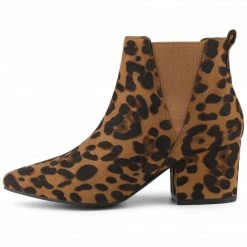 Allegra K Women's Pointed Toe Block Heel Ankle Chelsea Boots