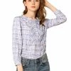 Allegra K Women's Plaid Button Blouse Casual Round Neck Shirt Tops